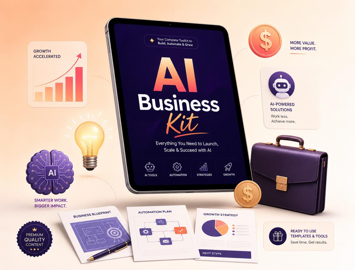 AI Business Kit dashboard with business ideas, execution plans, and growth charts